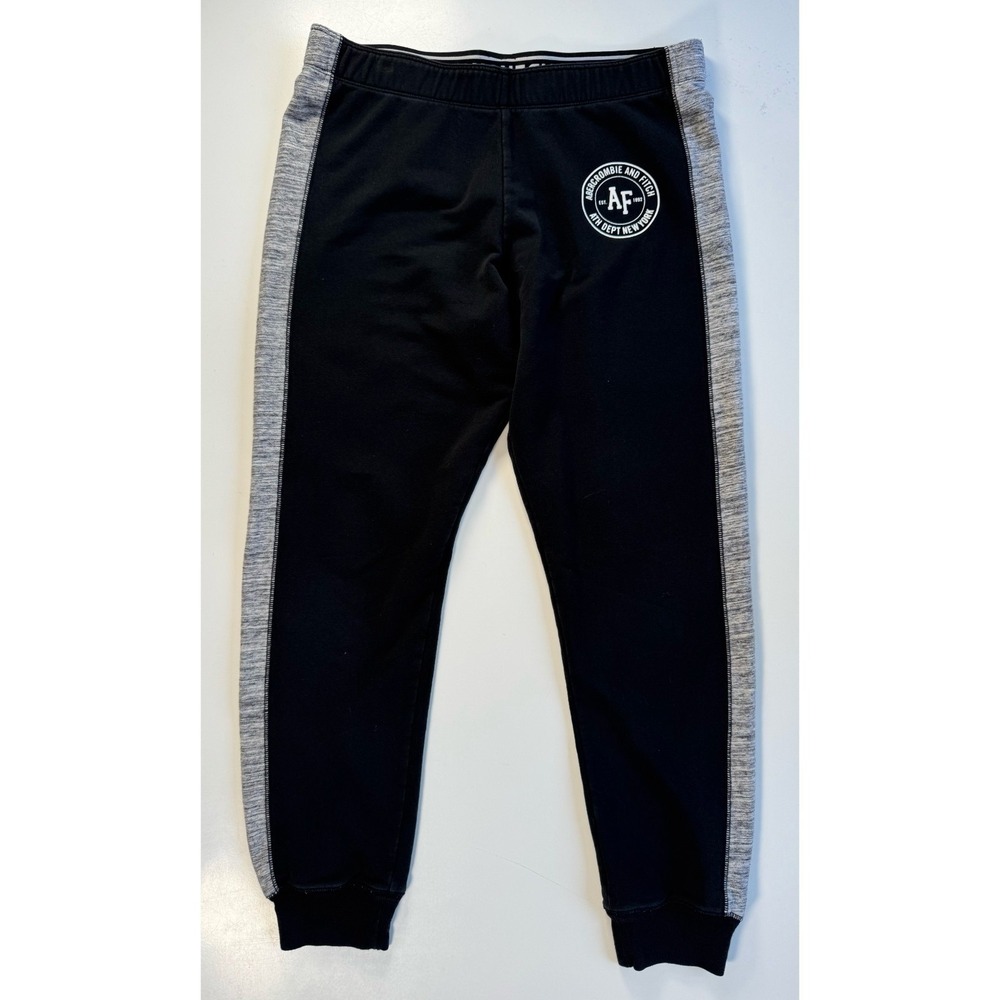 ABERCROMBIE & FITCH Jogger Sweatpant Logo Womens Medium‎ Black Gray Side Stripe